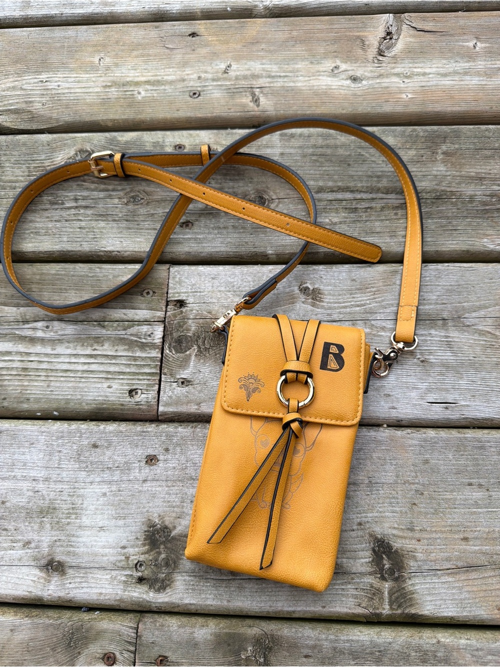 Poppy & Peonies Mustard Yellow Dog Crossbody Phone Bag Vegan Leather